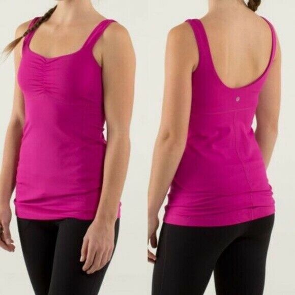 Lululemon Aria Tank Top II 4 Raspberry Hot Pink Power Luxtreme Shelf Bra Yoga - Picture 1 of 10